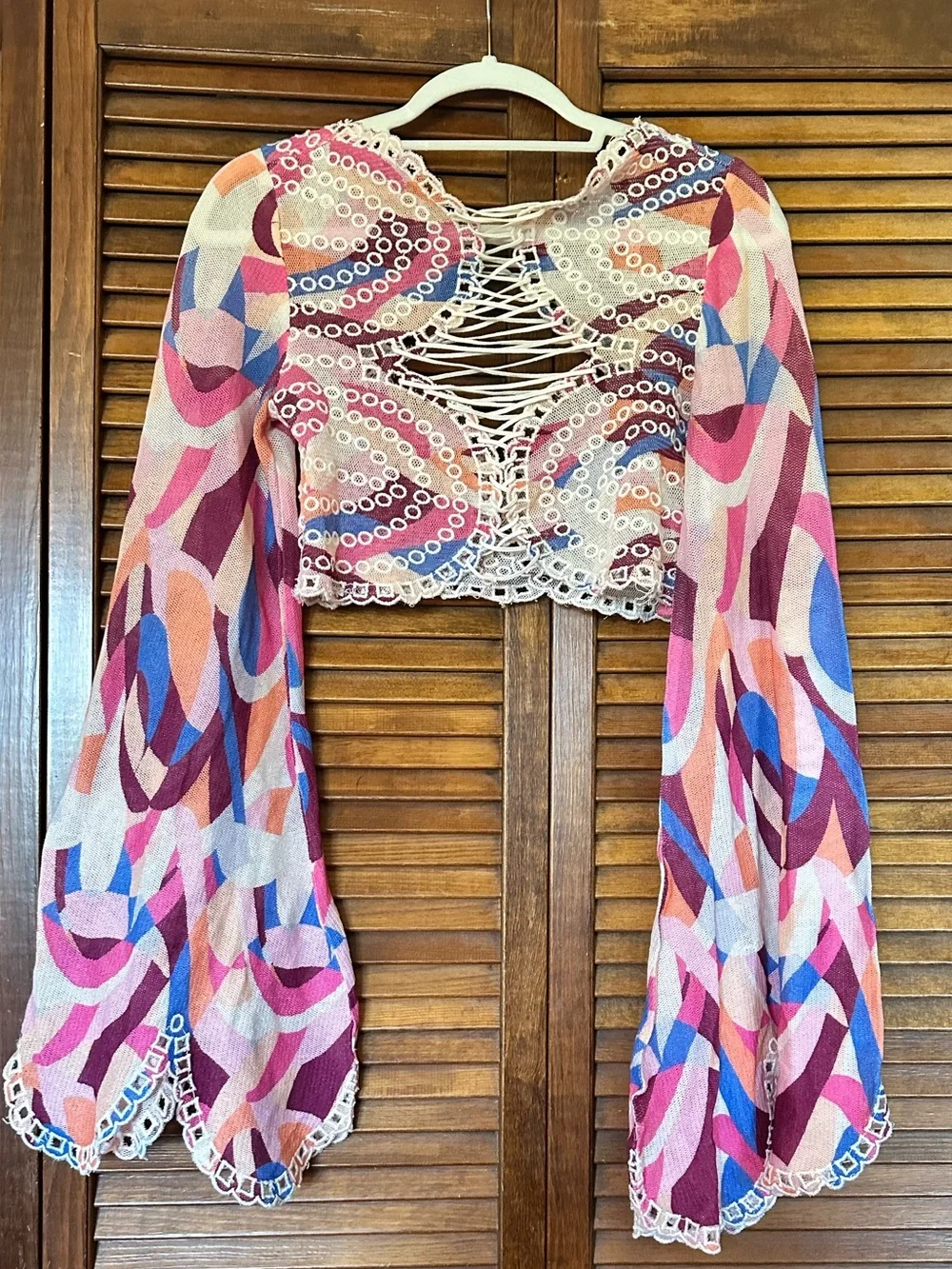 Free People Eyes On You Lace Up Retro Swirl Crop Top size XS
